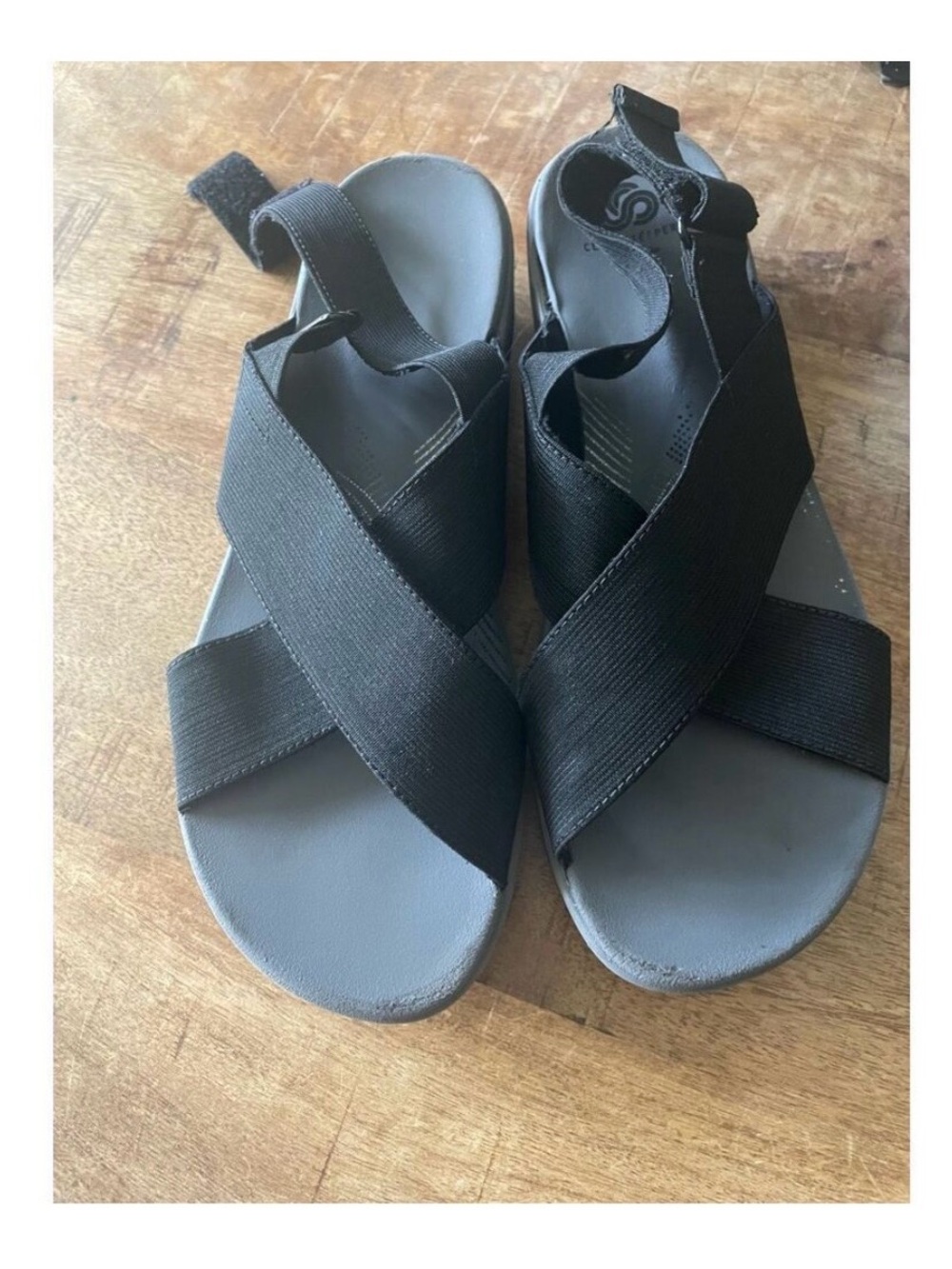 Cloudsteppers by Clarks Black Elastic Crisscross Sandals